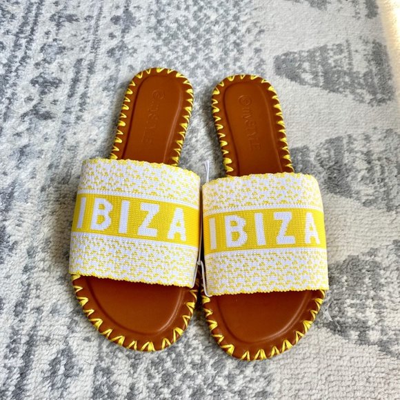 3 For $25 Ibiza Yellow Sandals Slides NWOT - Picture 1 of 5